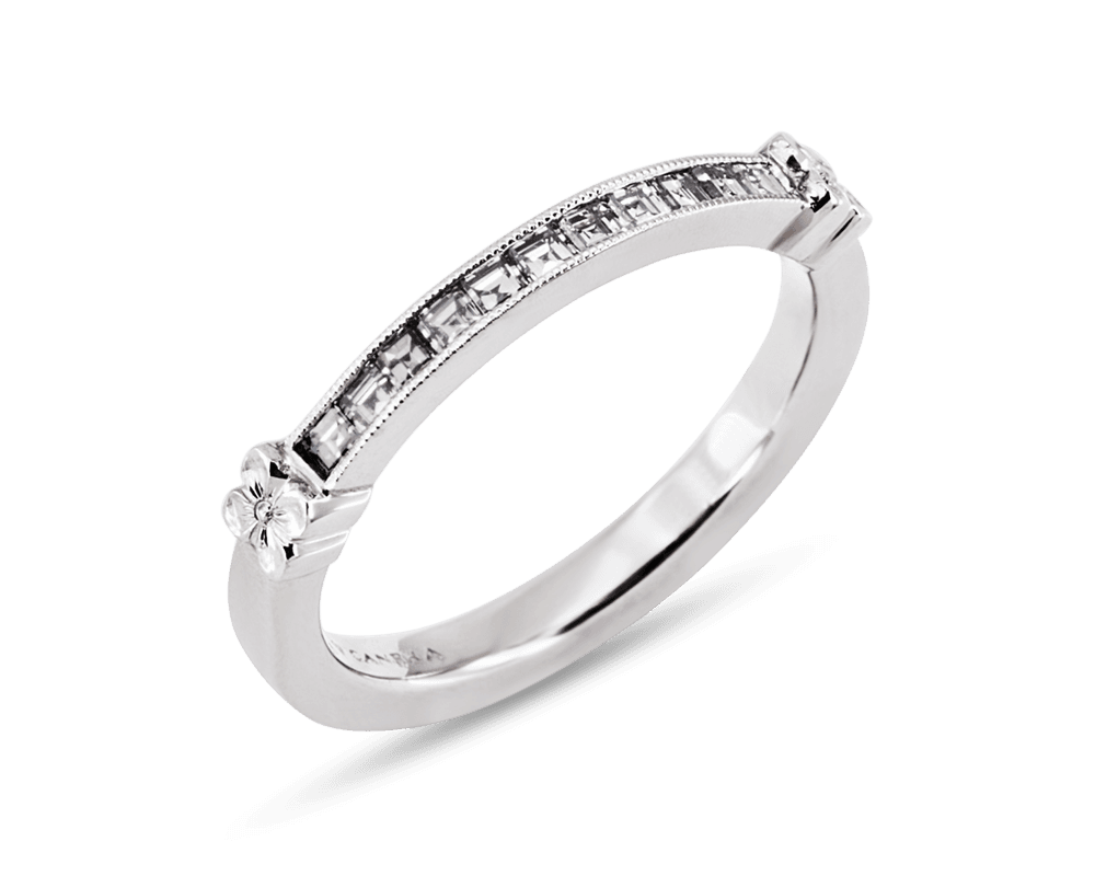 Vintage Square Diamond Band w Floral Accents