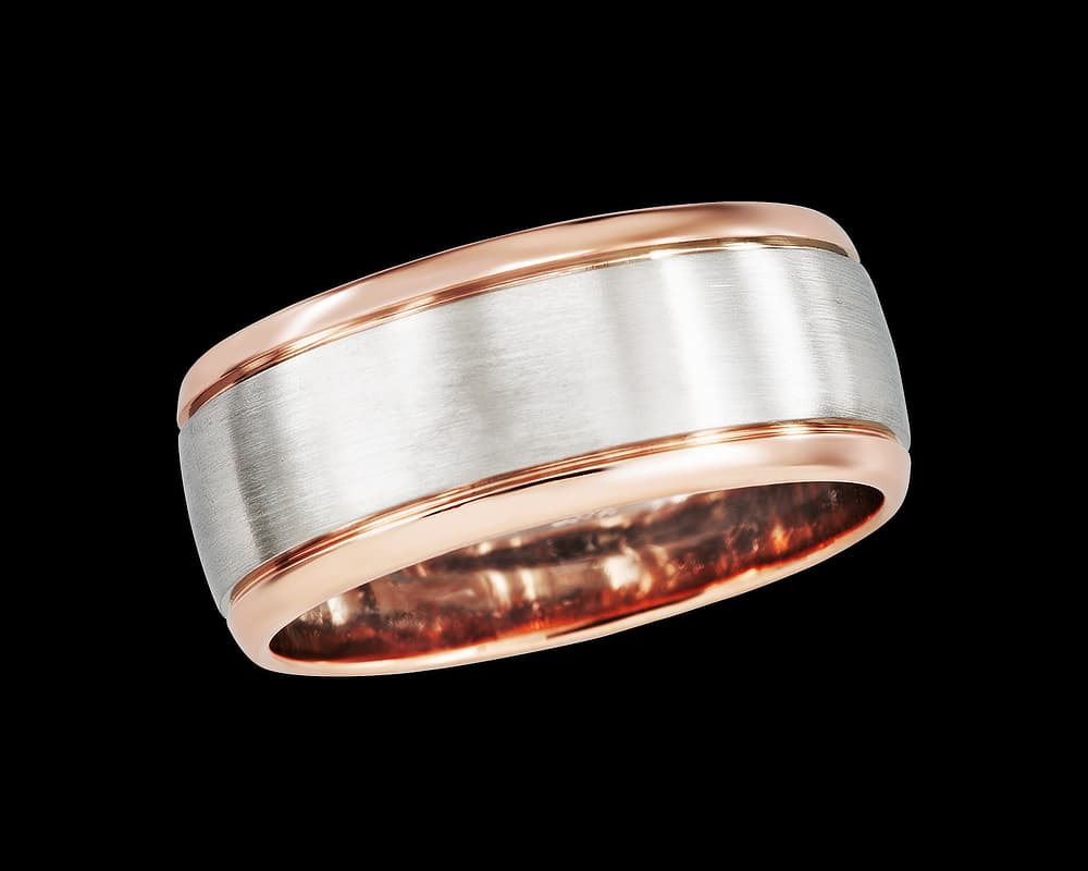 Mens 10mm Two-Tone Wedding Band with Rounded Edges